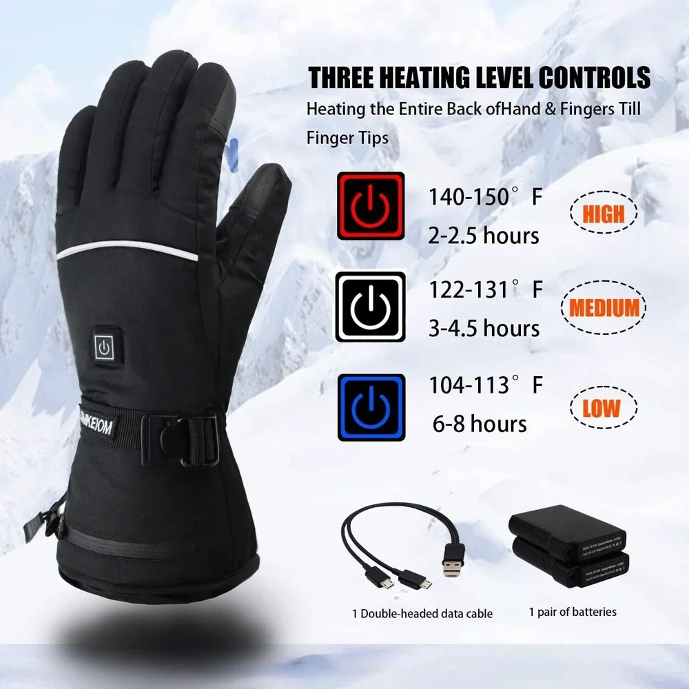 LOMKEIOM Heated Gloves for Men Women, 5V 4000 mAh Rechargeable Battery